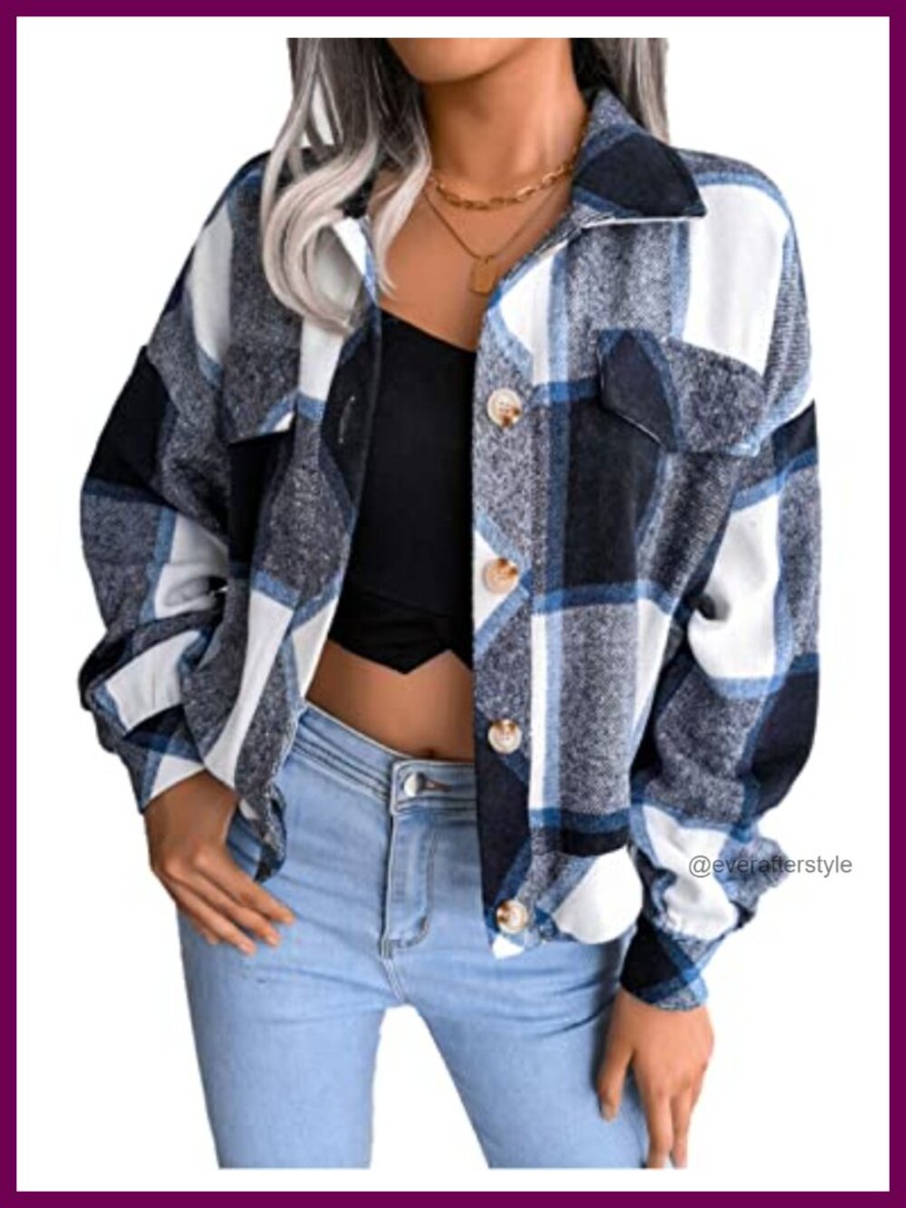 Womens Cropped Corduroy Plaid Shacket Button Up Long Sleeve Casual Jacket